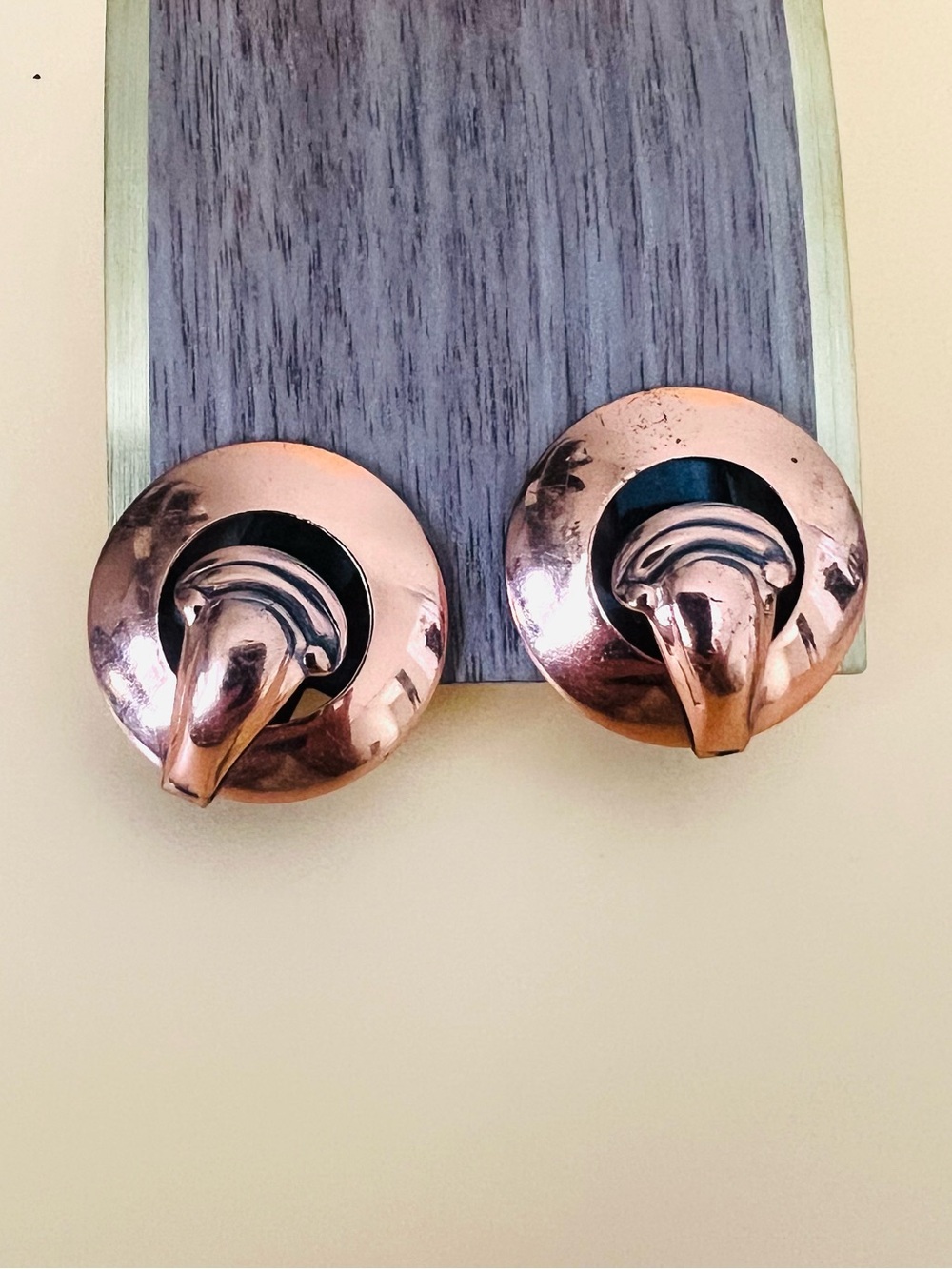Vintage round copper Spiral clip on Earrings